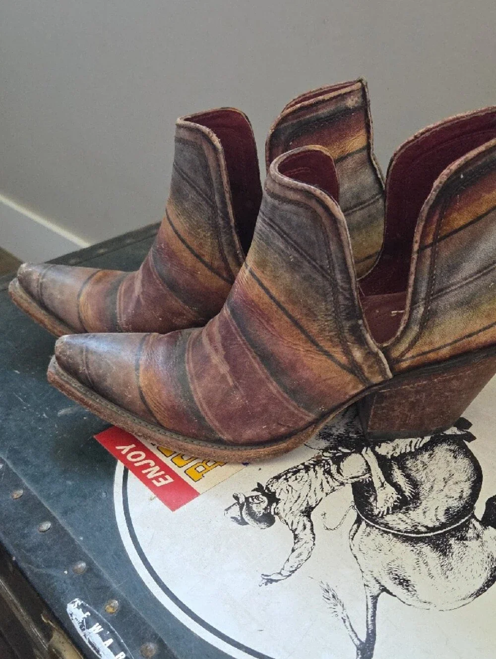 Women's ARIAT DIXON Distressed Multicolor Leather Ankle Boots